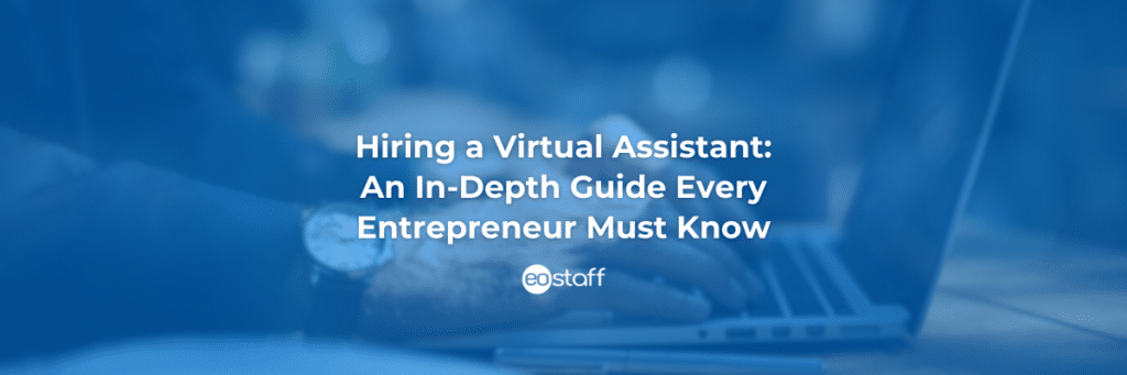 A book cover titled 'Hiring a Virtual Assistant: An In-Depth Guide Every Entrepreneur Must Know'.